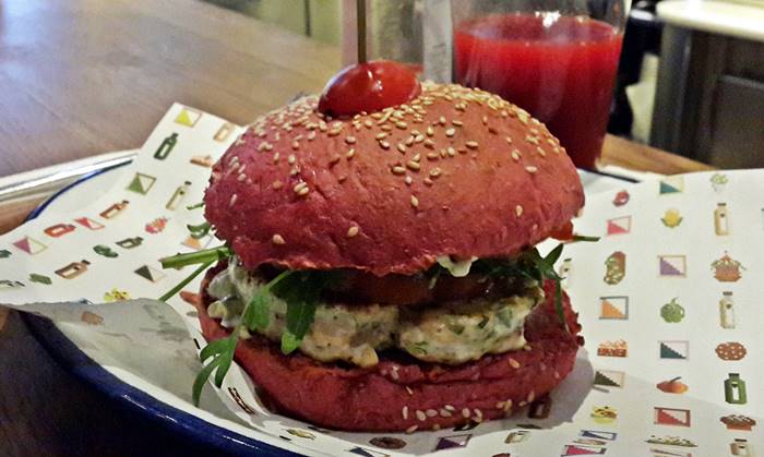 Teresa´s seitan burger in Born by Barcelona Eat Local Food Tours